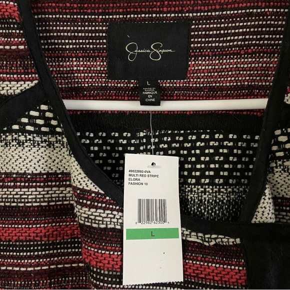 NWT Jessica Simpson Elora Striped Jacket Size L Asymmetric Full Zip Red Black - Picture 5 of 5